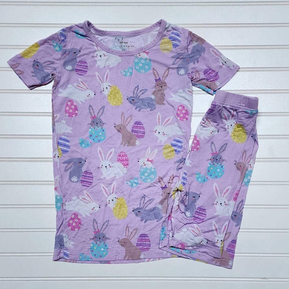 Little Sleepies Hoppy Days Bunnies and Pastel Eggs Print Size 9/10 Lavender
